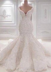 Luxurious Off the Shoulder Mermaid Wedding Dress New Arrival Lace AppliquesBridal Gowns