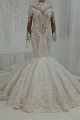 Luxurious Sparkle Beaded High neck Fit and Flare Mermaid Wedding Dress