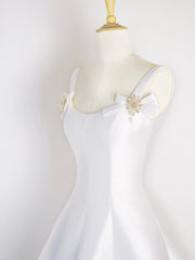 White Satin Short Prom Dress, Simple A-Line Evening Party Dress