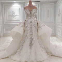 Mermaid Sweetheart Floor Length Wide Hem Tulle Beading Wedding Dress