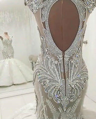 Mermaid V-neck Floor Length Backless Tulle Beading Applique Wedding Dress
