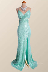 Mint Green Sequin Mermaid Long Party Dress