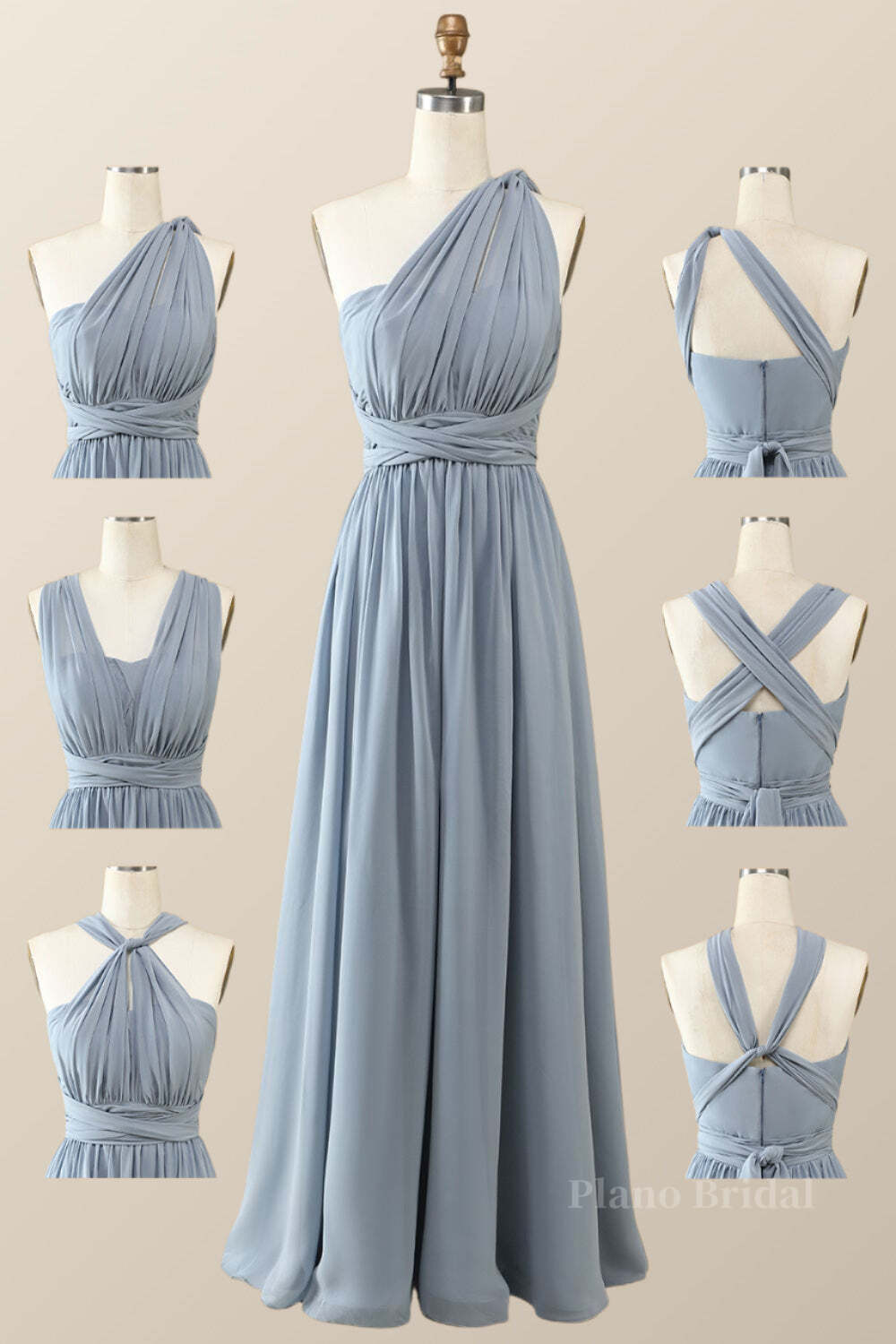 Misty Blue Chiffon Convertible Bridesmaid Dress