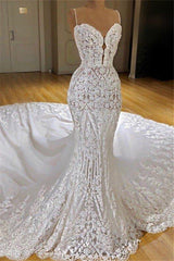 Modern Lace Mermaid Wedding Dresses Spaghetti Straps Appliques Bridal Gowns