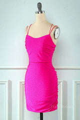 Neon Pink Beaded Tight Mini Dress