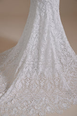 Sweetheart Puff Sleeve Off the Shoulder Lace Long Wedding Dresses