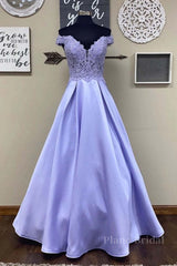 Off Shoulder Purple Lace Long Prom Dress, Off Shoulder Purple Formal Dress, Purple Lace Evening Dress