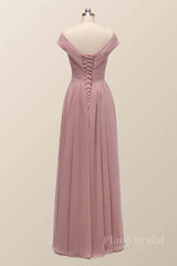 Off the Shoulder Blush Pink A-line Bridesmaid Dress