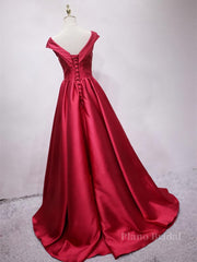 Off the Shoulder Burgundy Long Prom Dresses, Off Shoulder Wine Red Formal Evening Dresses