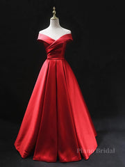 Off the Shoulder Red Long Prom Dresses, Red Off Shoulder Long Formal Evening Dresses