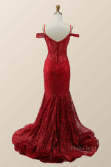 Off the Shoulder Red Sequin Mermaid Formal Dress