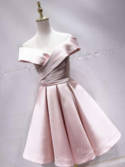 Off the Shoulder Short Pink Prom Dresses, Short Pink Formal Evening Graduation Dresses