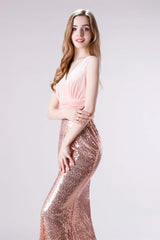 Pink Shimmery Sequin Lace Prom Dresses