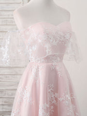 Pink Tulle Sweetheart Lace Short Prom Dress, Pink Homecoming Dress