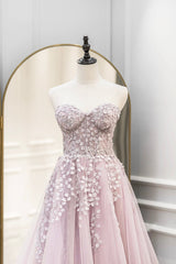 Pink Tulle Sweetheart Long Party Dress, A-Line Prom Dress