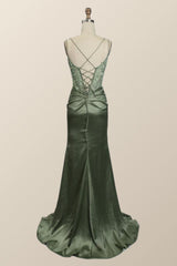 Sage Green Lace Appliques Mermaid Long Formal Dress