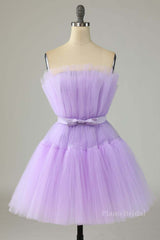 Princess Lavender A-line Short Party Dress with Ribbon