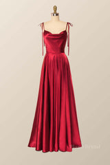 Princess Red A-line Long Dress with Tie Shoulders