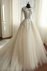 2024 Newest A Line Long Sleeves Tulle Wedding Dresses