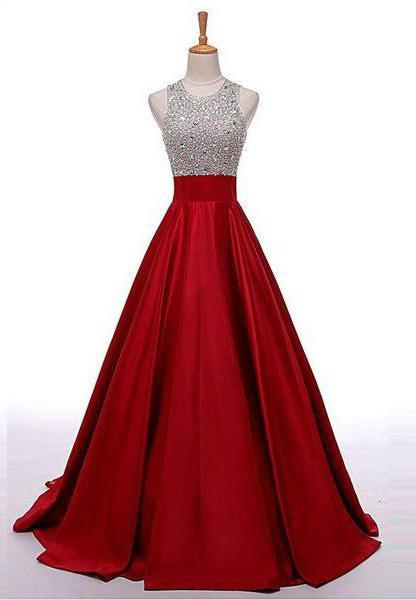 2024 Gorgeous Red Sequins Floor-Length/Long A-Line/Princess Satin Prom Dresses