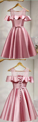 Pink Lace Up Satin Simpe Cheap Short Short Prom Dresses