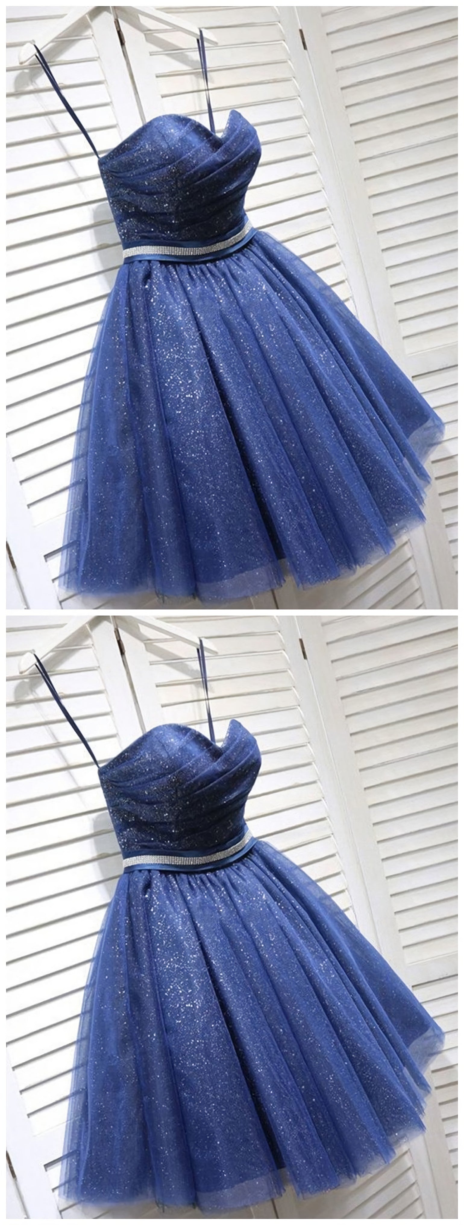 Sparkly A-Line Sweetheart Open Back Navy Sequins Short Short Homecoming Dresses
