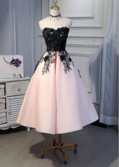 Beautiful Satin Tea Length Bridesmaid Dress, Sweetheart Wedding Party Dress
