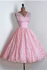 V Neck Lace High Low A Line Vintage Cheap Cute Short Prom Dresses