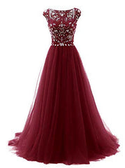 Burgundy Wine Red Beading Long Sexy Prom Dresses