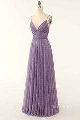 Purple Empire Straps A-line Long Formal Dress