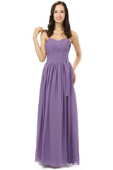 Garfón sin mangas púrpura largo con vestidos de dama de honor de encaje
