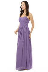 Garfón sin mangas púrpura largo con vestidos de dama de honor de encaje