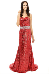 Servicio de lentejuelas de sirena roja con vestidos de dama de honor de cristal