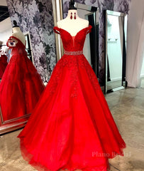 Red v neck tulle lace long prom dress, red tulle evening dress