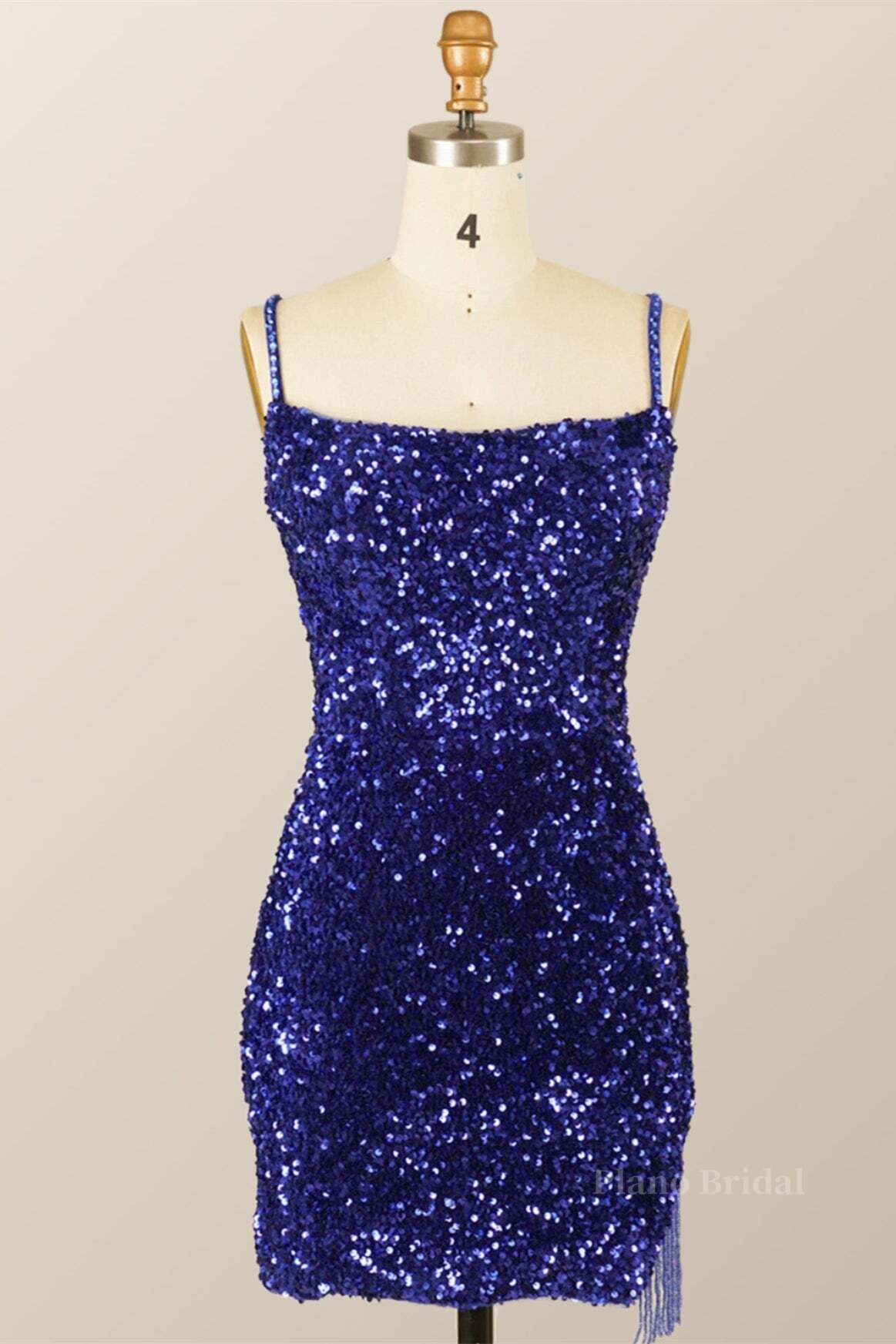 Royal Blue Sequin Tassels Bodycon Mini Dress