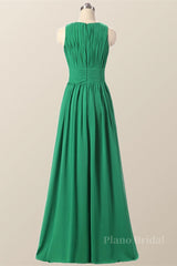 Scoop Green Pleated Chiffon A-line Long Bridesmaid Dress