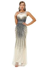Sequin Bead Sleeveless High Neck Mermaid Prom Dresses