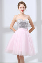 Sequin Lace & Tulle Sweetheart Neckline Short Length A-line Bridesmaid Dresses
