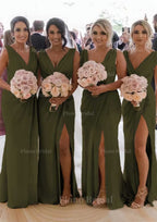 Sheath Column Cowl Neck Sleeveless Chiffon Bridesmaid Dresses With Pleated Split