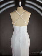 Sheath/Column Halter Sweep Train Stretch Crepe Wedding Dresses with Leg Slit