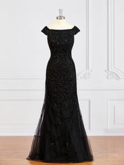 Sheath/Column Off-the-Shoulder Floor-Length Tulle Mother of the Bride Dresses With Beading