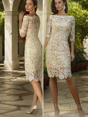 Sheath/Column Off-the-Shoulder Knee-Length Lace Mother of the Bride Dresses With Appliques Lace