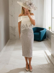 Sheath/Column Off-the-Shoulder Tea-Length Lace Mother of the Bride Dresses