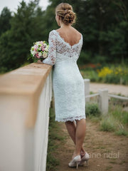 Sheath/Column Scoop Knee-Length Lace Wedding Dresses