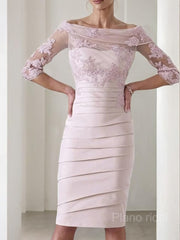 Sheath/Column Scoop Knee-Length Satin Mother of the Bride Dresses With Appliques Lace