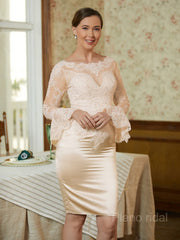 Sheath/Column Scoop Knee-Length Satin Mother of the Bride Dresses With Lace