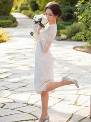 Sheath/Column Scoop Tea-Length Lace Wedding Dress