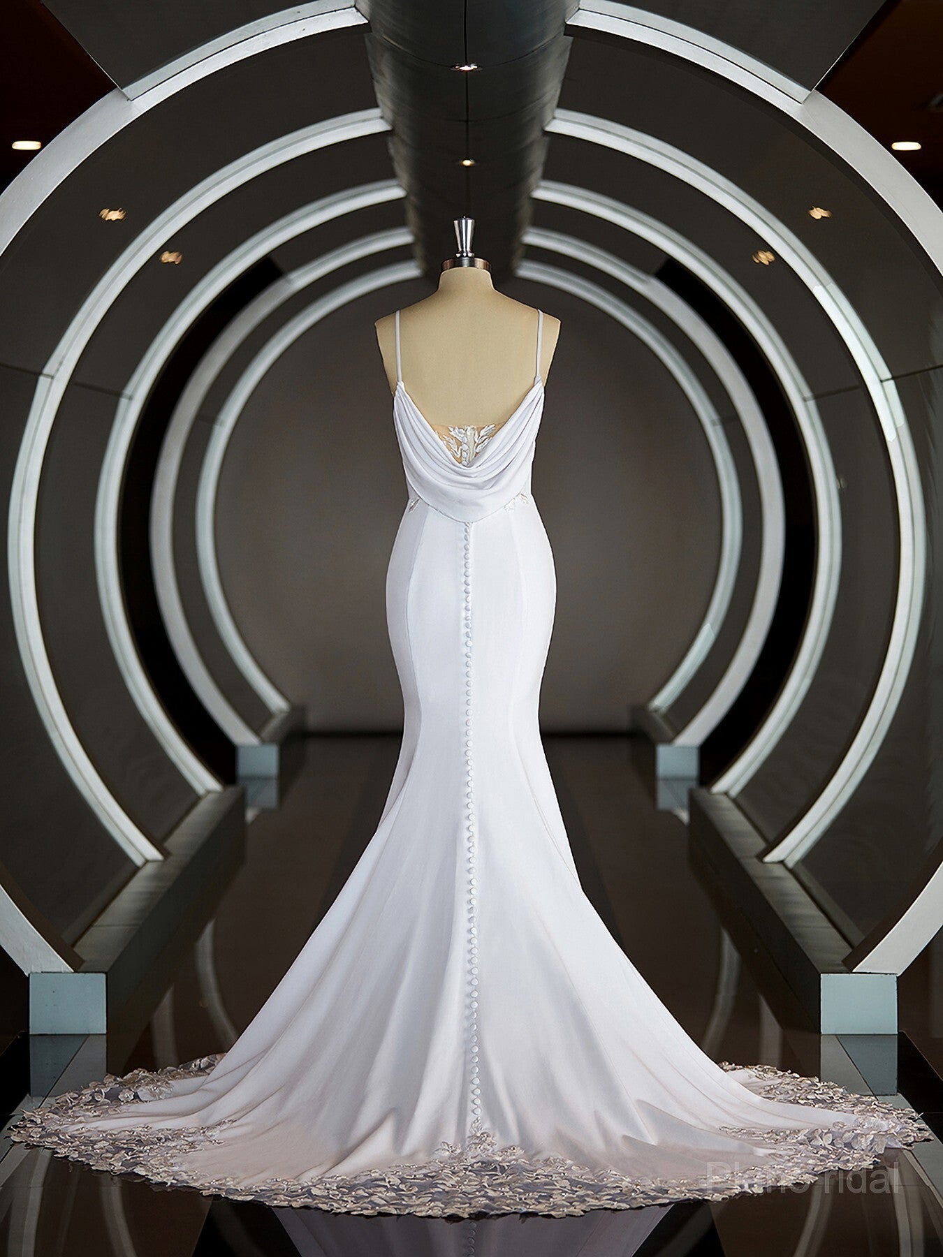 Sheath/Column V-neck Court Train Stretch Crepe Wedding Dresses with Ruffles