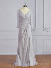 Sheath/Column V-neck Floor-Length 30D Chiffon Mother of the Bride Dresses With Beading