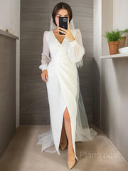 Sheath/Column V-neck Floor-Length Chiffon Wedding Dresses